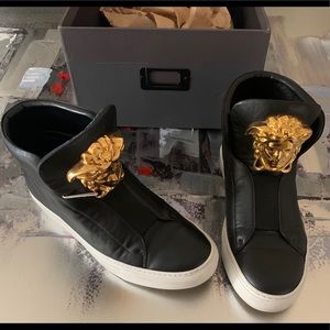 Versace Black Leather Medusa High-Top Trainers